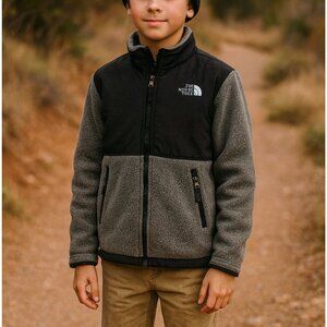 The North Face Youth Boys Denali Jacket Polartec Fleece Gray Black Full Zip L